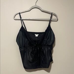 NWT Kimchi Blue Black Satin and Lace Flyaway Top